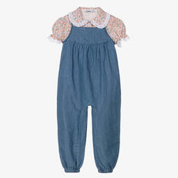 Babidu-Girls Blue Chambray Dungaree Set | Childrensalon Outlet
