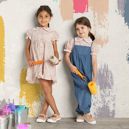 Babidu-Girls Blue Chambray Dungaree Set | Childrensalon Outlet