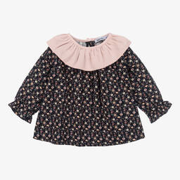 بابيدو -فستان قطن تويل لون كحلي وزهري بطبعة ورود | Childrensalon Outlet