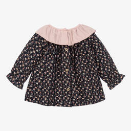 بابيدو -فستان قطن تويل لون كحلي وزهري بطبعة ورود | Childrensalon Outlet