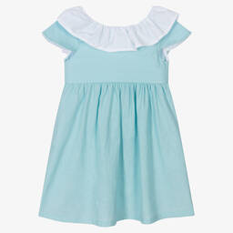 Babidu-Girls Blue Cotton Dress | Childrensalon Outlet