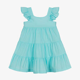 Babidu-فستان قطن بوبلين لون أزرق تركواز | Childrensalon Outlet