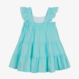 Babidu-فستان قطن بوبلين لون أزرق تركواز | Childrensalon Outlet