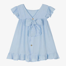 Babidu-Girls Blue Cotton Dress | Childrensalon Outlet