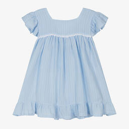 Babidu-Girls Blue Cotton Dress | Childrensalon Outlet