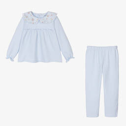 Babidu-Girls Blue Cotton Jersey Trouser Set | Childrensalon Outlet