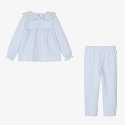 Babidu-Girls Blue Cotton Jersey Trouser Set | Childrensalon Outlet