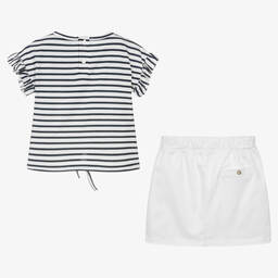 Babidu-Girls Blue Cotton Skirt Set | Childrensalon Outlet