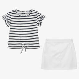 Babidu-Girls Blue Cotton Skirt Set | Childrensalon Outlet