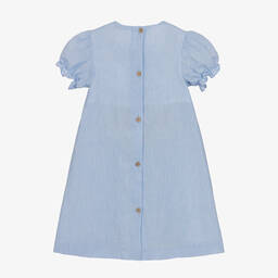 Babidu-Girls Blue Cotton Smocked Dress | Childrensalon Outlet