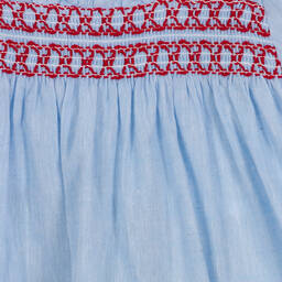 Babidu-Girls Blue Cotton Smocked Dress | Childrensalon Outlet