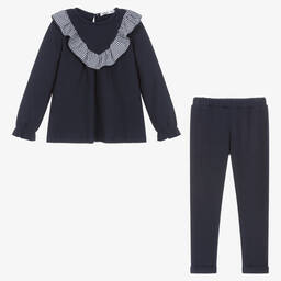 Babidu-Girls Blue Cotton Trouser Set | Childrensalon Outlet