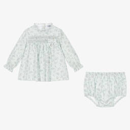 Babidu-Girls Blue Floral Cotton Dress | Childrensalon Outlet