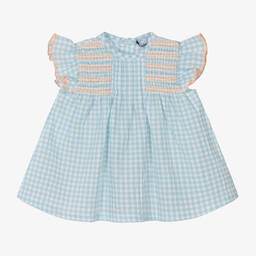 Babidu-Girls Blue Gingham Seersucker Dress  | Childrensalon Outlet