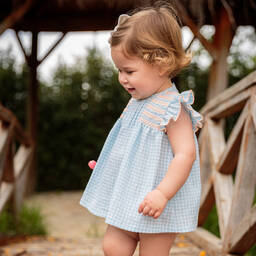 Babidu-Girls Blue Gingham Seersucker Dress  | Childrensalon Outlet