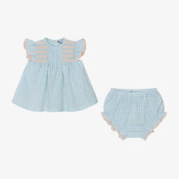 Babidu-Girls Blue Gingham Seersucker Dress  | Childrensalon Outlet