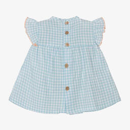 Babidu-Girls Blue Gingham Seersucker Dress  | Childrensalon Outlet