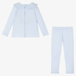 Babidu-Girls Blue Ribbed Trouser Set | Childrensalon Outlet