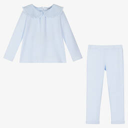 Babidu-Girls Blue Ribbed Trouser Set | Childrensalon Outlet