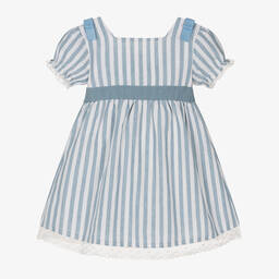 Babidu-Girls Blue Stripe Linen & Cotton Dress | Childrensalon Outlet