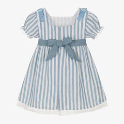 Babidu-Girls Blue Stripe Linen & Cotton Dress | Childrensalon Outlet