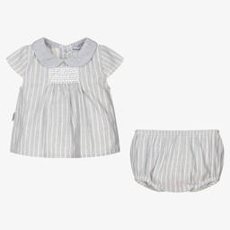 Babidu-Girls Blue Striped Shorts Set | Childrensalon Outlet