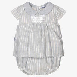 Babidu-Girls Blue Striped Shorts Set | Childrensalon Outlet
