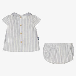 Babidu-Girls Blue Striped Shorts Set | Childrensalon Outlet
