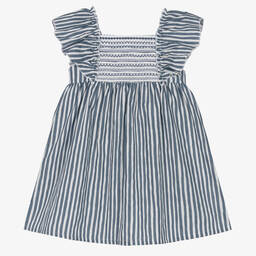 Babidu-Girls Blue Striped Smocked Dress | Childrensalon Outlet