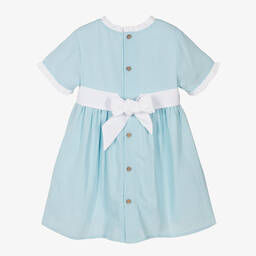 Babidu-Girls Blue Viscose & Linen Dress | Childrensalon Outlet