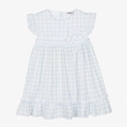 Babidu-Girls Blue & White Check Cotton Dress | Childrensalon Outlet