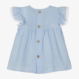 Babidu-Girls Cornflower Blue Cotton Dress | Childrensalon Outlet
