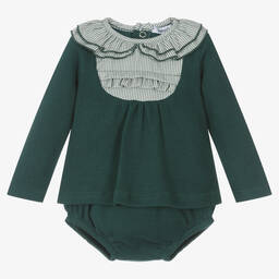 Babidu-Girls Dark Green Cotton Shorts Set | Childrensalon Outlet