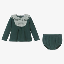 Babidu-Girls Dark Green Cotton Shorts Set | Childrensalon Outlet