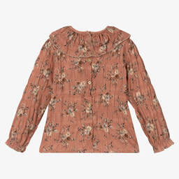 Babidu-Girls Dusky Pink Floral Cotton Blouse | Childrensalon Outlet