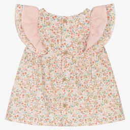 بابيدو -طقم شورت قطن لون عاجي وزهري بطبعة ورود | Childrensalon Outlet