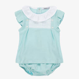 Babidu-Girls Green Cotton Dress | Childrensalon Outlet