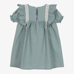 Babidu-Girls Green Cotton Dress | Childrensalon Outlet