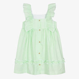 Babidu-Girls Green Cotton Gingham Dress | Childrensalon Outlet