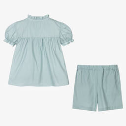 Babidu-Girls Green Cotton Shorts Set | Childrensalon Outlet