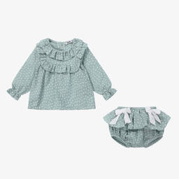 Babidu-Girls Green Cotton Shorts Set | Childrensalon Outlet