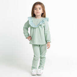 Babidu-Girls Green Cotton Trouser Set | Childrensalon Outlet
