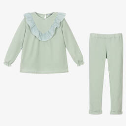 Babidu-Girls Green Cotton Trouser Set | Childrensalon Outlet