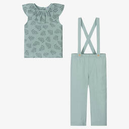 Babidu-Girls Green Cotton Trouser Set | Childrensalon Outlet