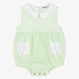 Babidu-Girls Green Gingham Cotton Shortie | Childrensalon Outlet