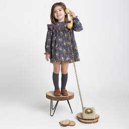 Babidu-Серое хлопковое платье в цветочек для девочек | Childrensalon Outlet