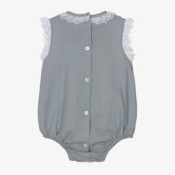 Babidu-Серый хлопковый ромпер с кружевной отделкой для девочек | Childrensalon Outlet