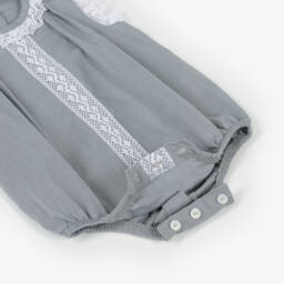 Babidu-Серый хлопковый ромпер с кружевной отделкой для девочек | Childrensalon Outlet