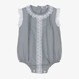 Babidu-Серый хлопковый ромпер с кружевной отделкой для девочек | Childrensalon Outlet