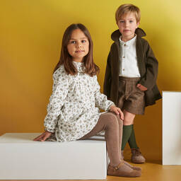 Babidu-Girls Ivory Cotton Floral Dress | Childrensalon Outlet